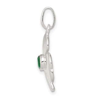 Sterling Silver Clover w/Green Glass Charm