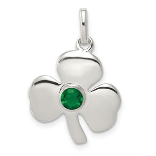 Sterling Silver Clover w/Green Glass Charm