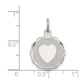 Sterling Silver Rhodium-plated You Are Always In My Heart Disc Charm