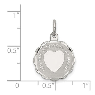 Sterling Silver Rhodium-plated You Are Always In My Heart Disc Charm