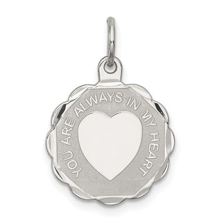 Sterling Silver Rhodium-plated You Are Always In My Heart Disc Charm