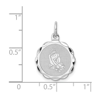 Sterling Silver Rhodium-plated Praying Hands Disc Charm
