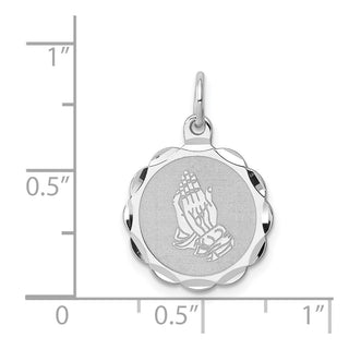 Sterling Silver Rhodium-plated Praying Hands Disc Charm