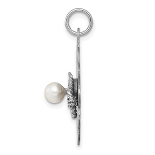 Sterling Silver Rhodium-plated Graduation Day Disc with Freshwater Cultured Pearl Charm