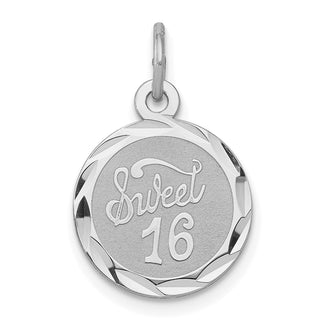 Sterling Silver Rhodium-plated Sweet Sixteen Disc Charm QC2453