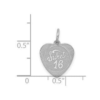 Sterling Silver Rhodium-plated Sweet Sixteen Heart Disc Charm QC2454