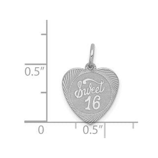 Sterling Silver Rhodium-plated Sweet Sixteen Heart Disc Charm QC2454