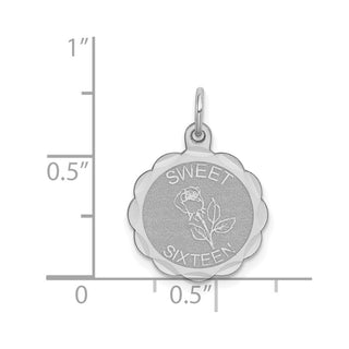 Sterling Silver Rhodium-plated Sweet Sixteen Disc Charm QC2455
