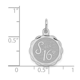 Sterling Silver Rhodium-plated Sweet Sixteen Disc Charm QC2456
