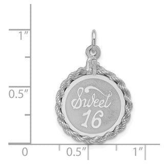 Sterling Silver Rhodium-plated Sweet Sixteen Disc Charm QC2458