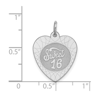 Sterling Silver Rhodium-plated Sweet Sixteen Heart Disc Charm QC2461