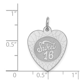 Sterling Silver Rhodium-plated Sweet Sixteen Heart Disc Charm QC2461