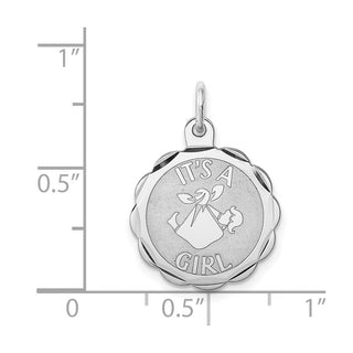 Sterling Silver Rhodium-plated Its A Girl Charm