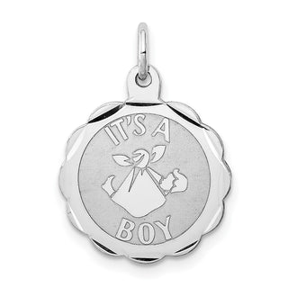 Sterling Silver Rhodium-plated Its A Boy Charm QC2492