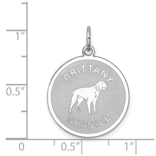 Sterling Silver Rhodium-plated Brittany Spaniel Dog Disc Charm