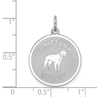Sterling Silver Rhodium-plated Brittany Spaniel Dog Disc Charm