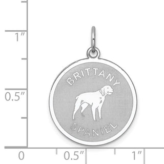 Sterling Silver Rhodium-plated Brittany Spaniel Dog Disc Charm