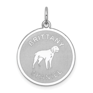 Sterling Silver Rhodium-plated Brittany Spaniel Dog Disc Charm