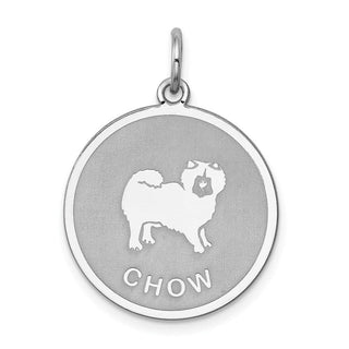 Sterling Silver Rhodium-plated Chow Dog Disc Charm