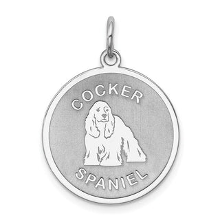 Sterling Silver Rhodium-plated Cocker Spaniel Dog Disc Charm