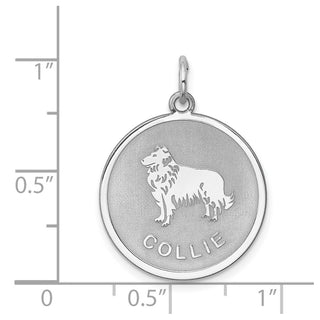 Sterling Silver Rhodium-plated Collie Dog Disc Charm