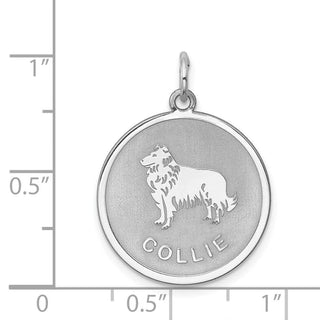 Sterling Silver Rhodium-plated Collie Dog Disc Charm