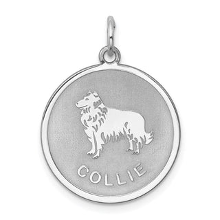 Sterling Silver Rhodium-plated Collie Dog Disc Charm