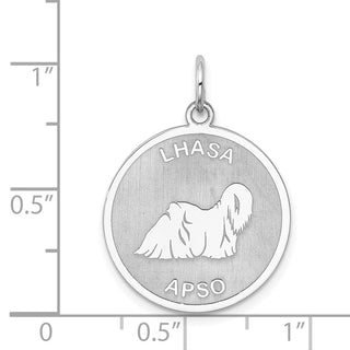 Sterling Silver Rhodium-plated Lhasa Apso Dog Disc Charm