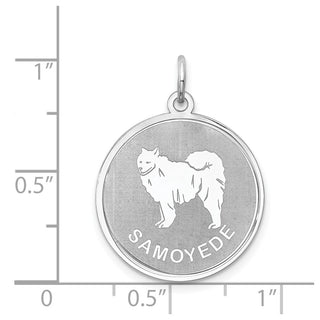 Sterling Silver Rhodium-plated Samoyede Dog Disc Charm