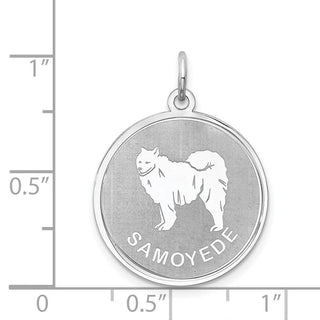 Sterling Silver Rhodium-plated Samoyede Dog Disc Charm