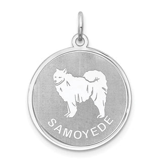Sterling Silver Rhodium-plated Samoyede Dog Disc Charm