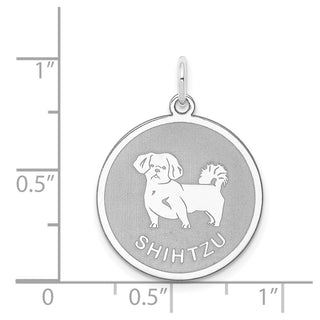 Sterling Silver Rhodium-plated Shih Tzu Disc Charm