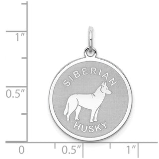 Sterling Silver Rhodium-plated Siberian Husky Disc Charm