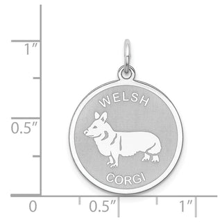 Sterling Silver Rhodium-plated Welsh Corgi Dog Disc Charm