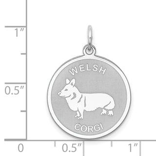 Sterling Silver Rhodium-plated Welsh Corgi Dog Disc Charm