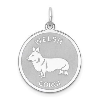 Sterling Silver Rhodium-plated Welsh Corgi Dog Disc Charm
