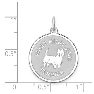Sterling Silver Rhodium-plated West Highland Terrier Dog Disc Charm