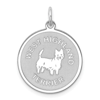 Sterling Silver Rhodium-plated West Highland Terrier Dog Disc Charm