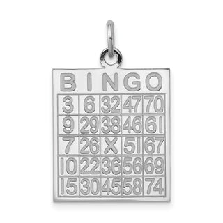 Sterling Silver Rhodium-plated Bingo Card Polished Charm