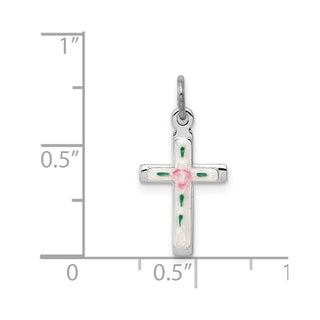 Sterling Silver Rhodium-plated Enameled Cross Charm QC3222