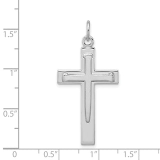 Rhodium-Plated 925 Sterling Silver Satin and Polished Cross Pendant