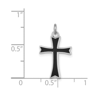 Sterling Silver Rhodium-plated Black Enameled Cross Charm