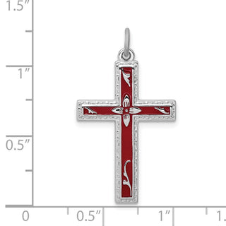 Rhodium-Plated 925 Sterling Silver Red Enameled Cross Pendant