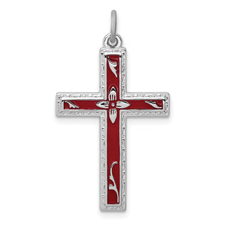 Rhodium-Plated 925 Sterling Silver Red Enameled Cross Pendant