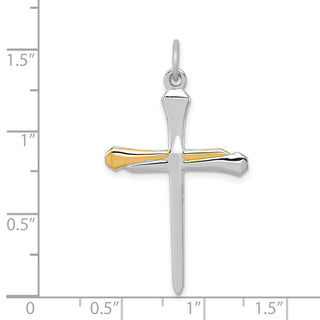 Rhodium-Plated and Yellow 925 Sterling Silver Nail Cross Pendant