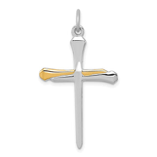 Rhodium-Plated and Yellow 925 Sterling Silver Nail Cross Pendant