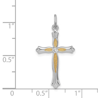 Sterling Silver Rhodium-plated & Vermeil CZ Cross Pendant