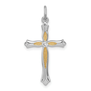 Sterling Silver Rhodium-plated & Vermeil CZ Cross Pendant