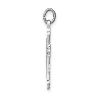 Sterling Silver Rhodium-plated Green Enameled Budded Cross Charm