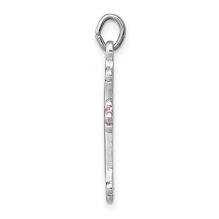 Sterling Silver Rhodium-plated Pink Enameled Budded Cross Charm